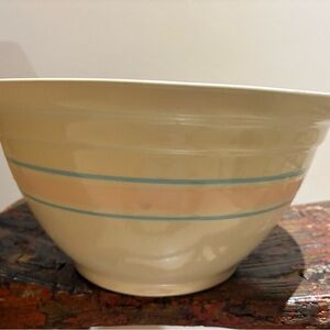 MCCOY 12” ovenware USA large highly collectible bowl vintage pink blue stripe
